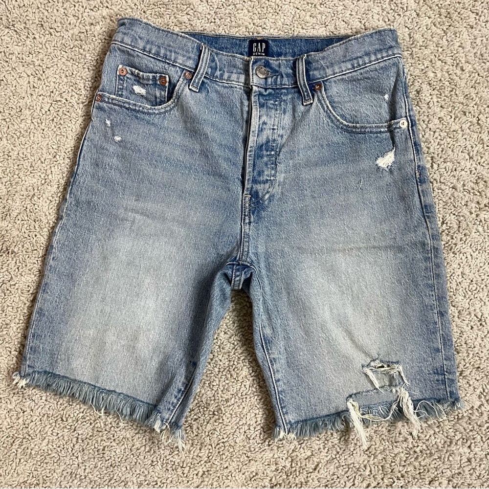 Women's GAP Indigo Blue DISTRESSED Denim HIGH Rise BERMUDA Jean SHORTS  4 / 27